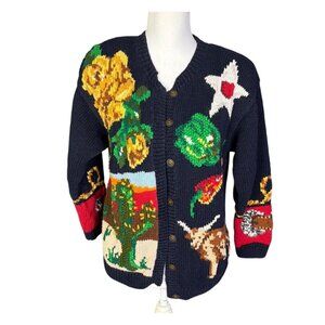 The Eagles Eye Hand Knit Western Cardigan Sweater Womens M Button Front Cotton